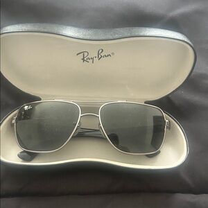 Ray-Ban Silver Frame Sunglasses with Dark Green Lenses